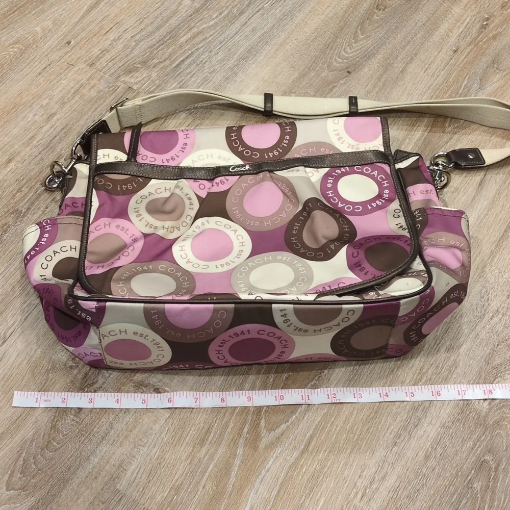 👶🎒Coach Pink/Purple & Brown Circle Diaper Baby Bag w/ Changing Pad👶🎒